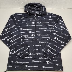 Champion Black Windbreaker Jacket Men's Size Small Raincoat Signature